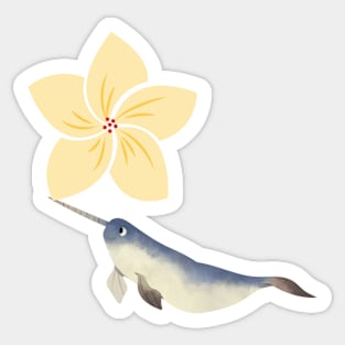 Narwhal Hawaiian Vanilla Hibiscus Flower Sticker